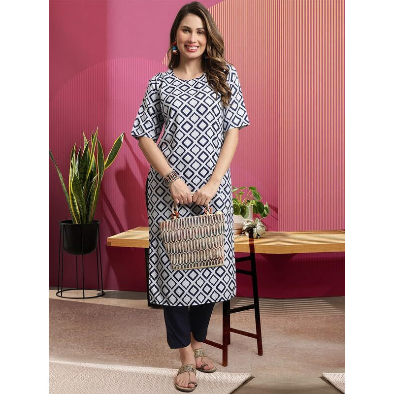 Pinkmint Women's Crepe Kurta Pant Set Kurta Set Regular Wear Kurta Pant(Pack Of 2) Blue-Beige