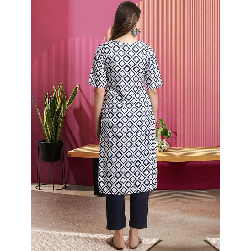 Pinkmint Women's Crepe Kurta Pant Set Kurta Set Regular Wear Kurta Pant(Pack Of 2) Blue-Beige