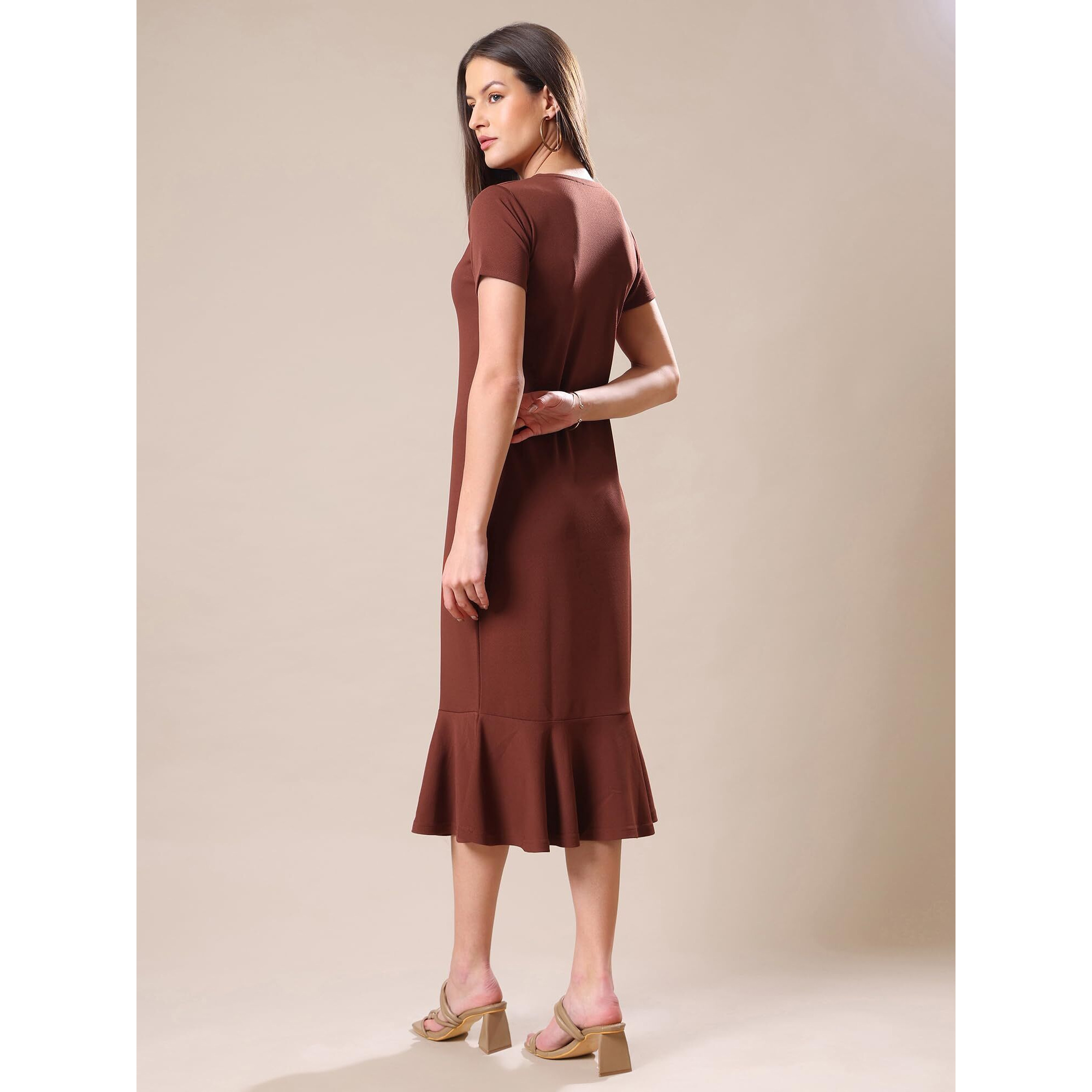 Purvaja Womens Bodycon Knee Length Dress (Bely-109_Brown_Medium)