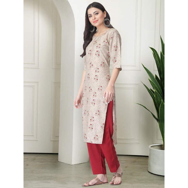 Pinkmint Women's Crepe Printed Kurta Pant Straight Kurta Set For Women(Pack Of 3)