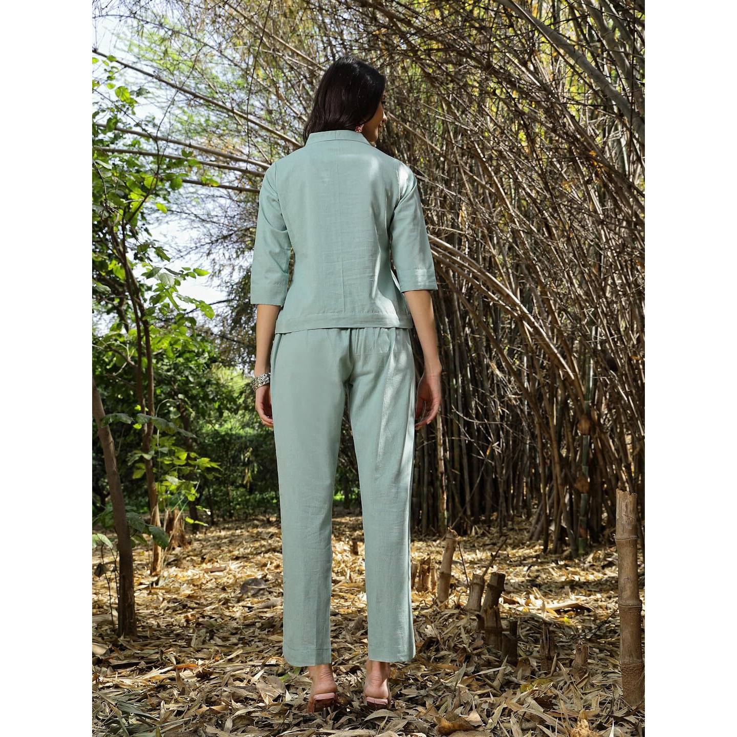 Stylum Women's Solid & Embroidered Cotton Co-Ord Set (Csturqluzon40_Turquoise, L)