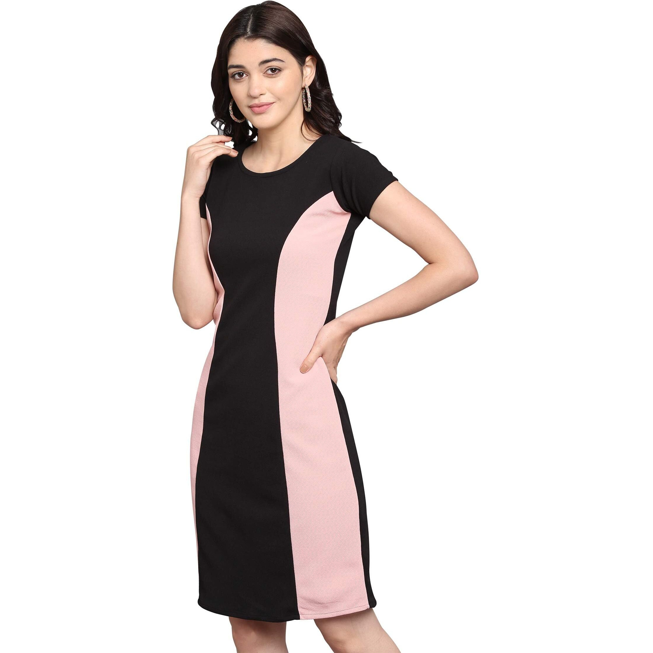Purvaja Womens Bodycon Knee Length Dress(Lucy-112-Pe-Bl_Peach_Small)