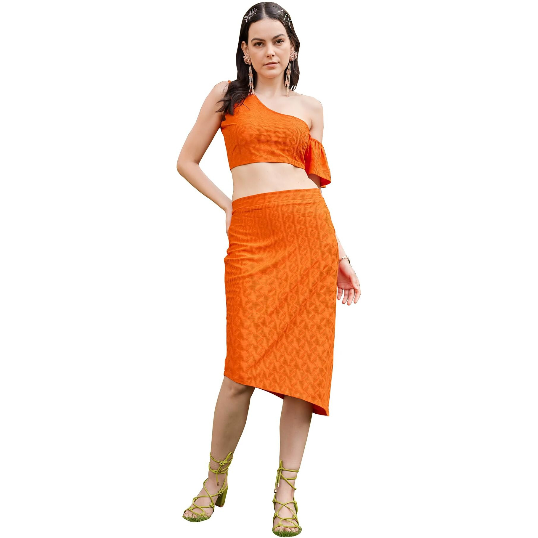 Purvaja Womens Midi Co-Ords (Luna-011-Orange_Orange_X-Large)