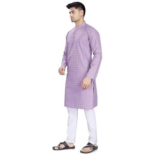 Divisive Men's Thread Embroidered Cotton Only Slim Fit Kurta (Dkrt1086_M_Lavender)