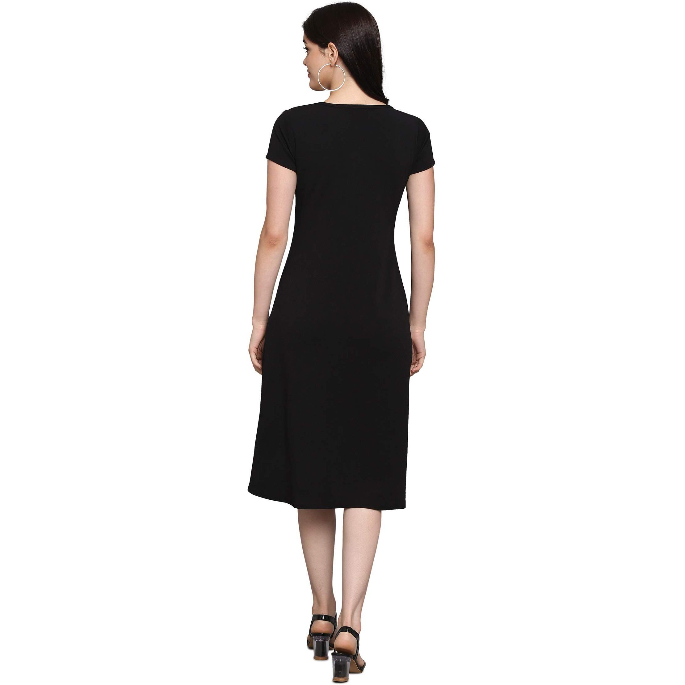 Purvaja Womens Fit & Flare Dress(Lucy-051-Wh-Bl_White-Black_Small)