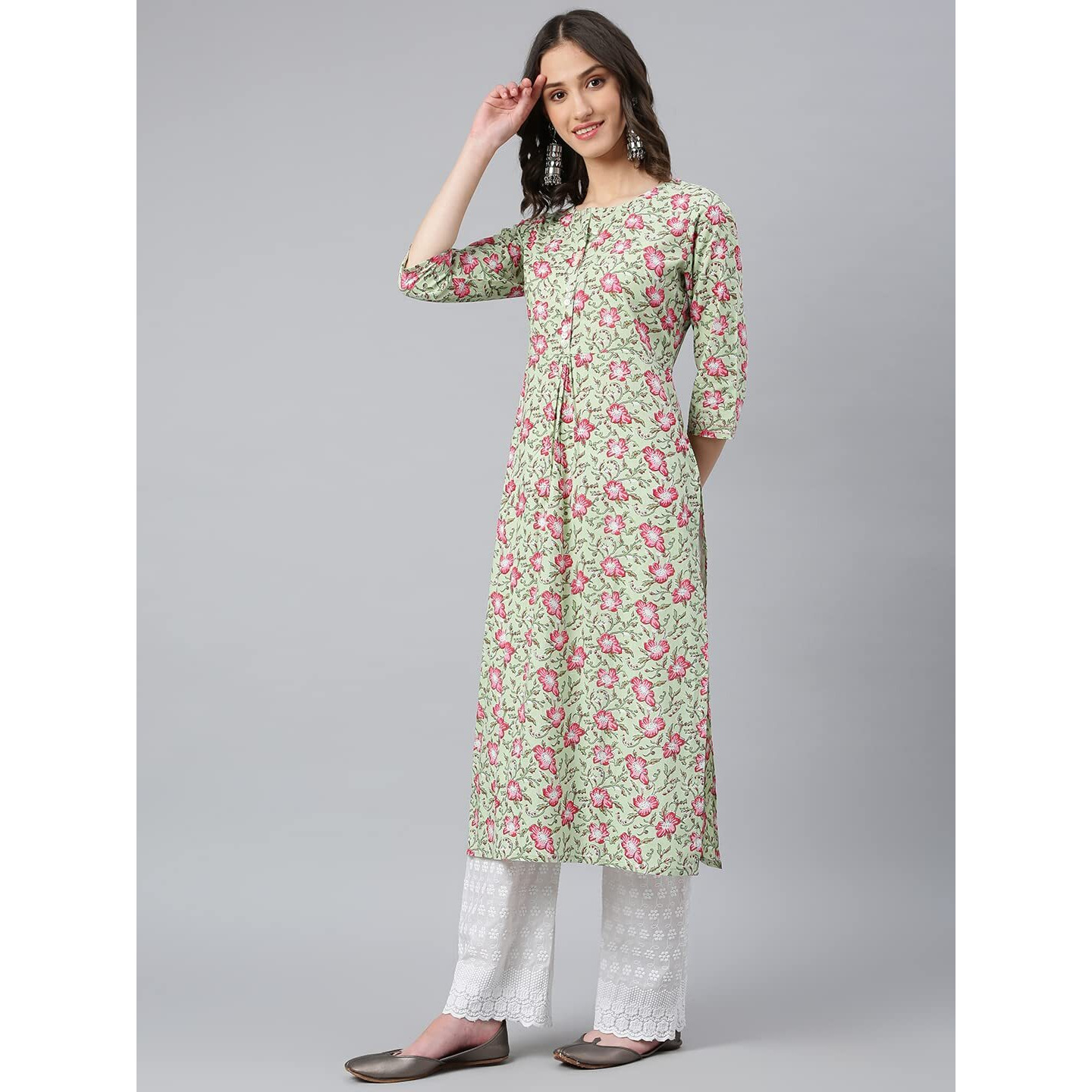 Idalia Sage Green Floral Printed Kurta