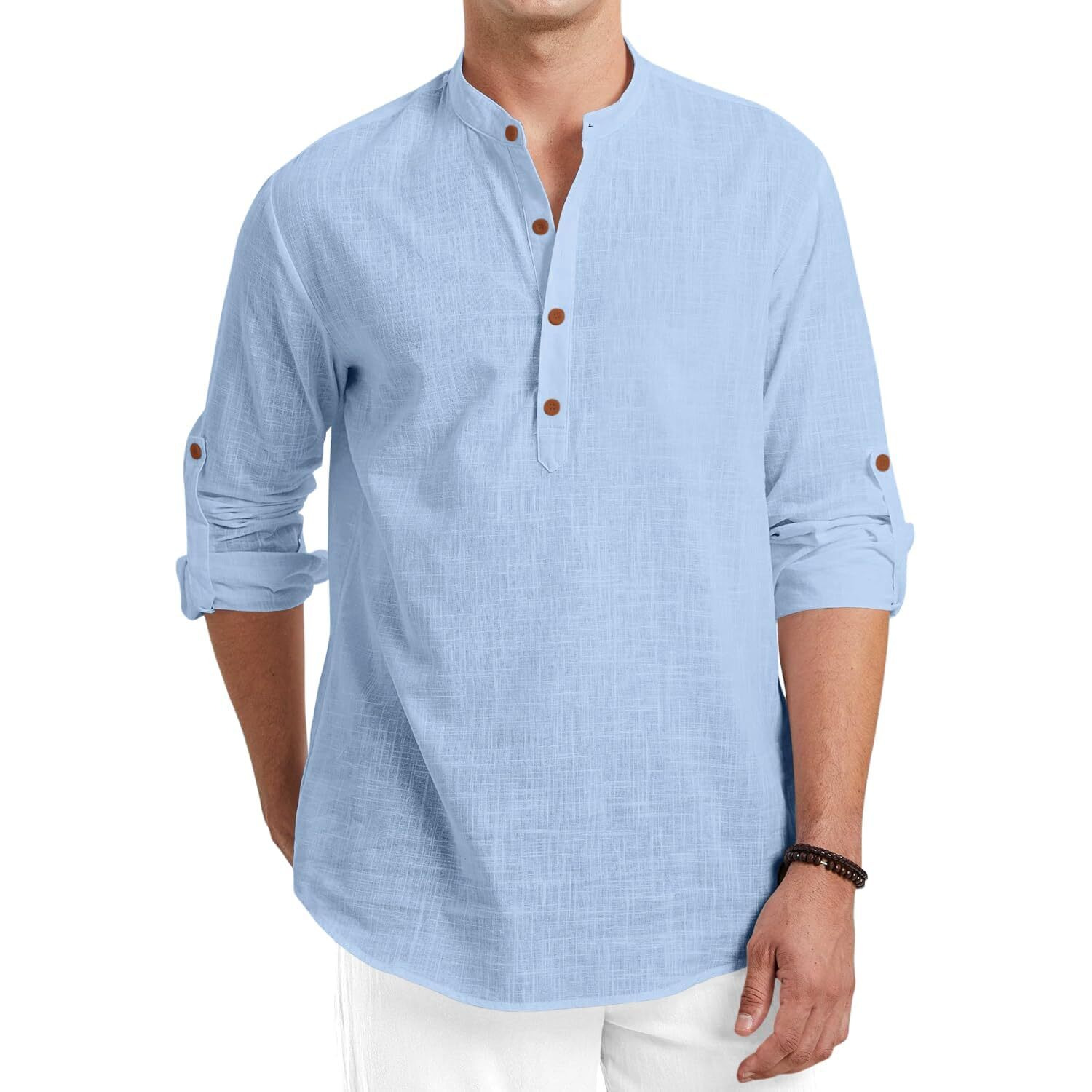 Royalscout Men Cotton Blend Full Sleeve Short Kurta Sky