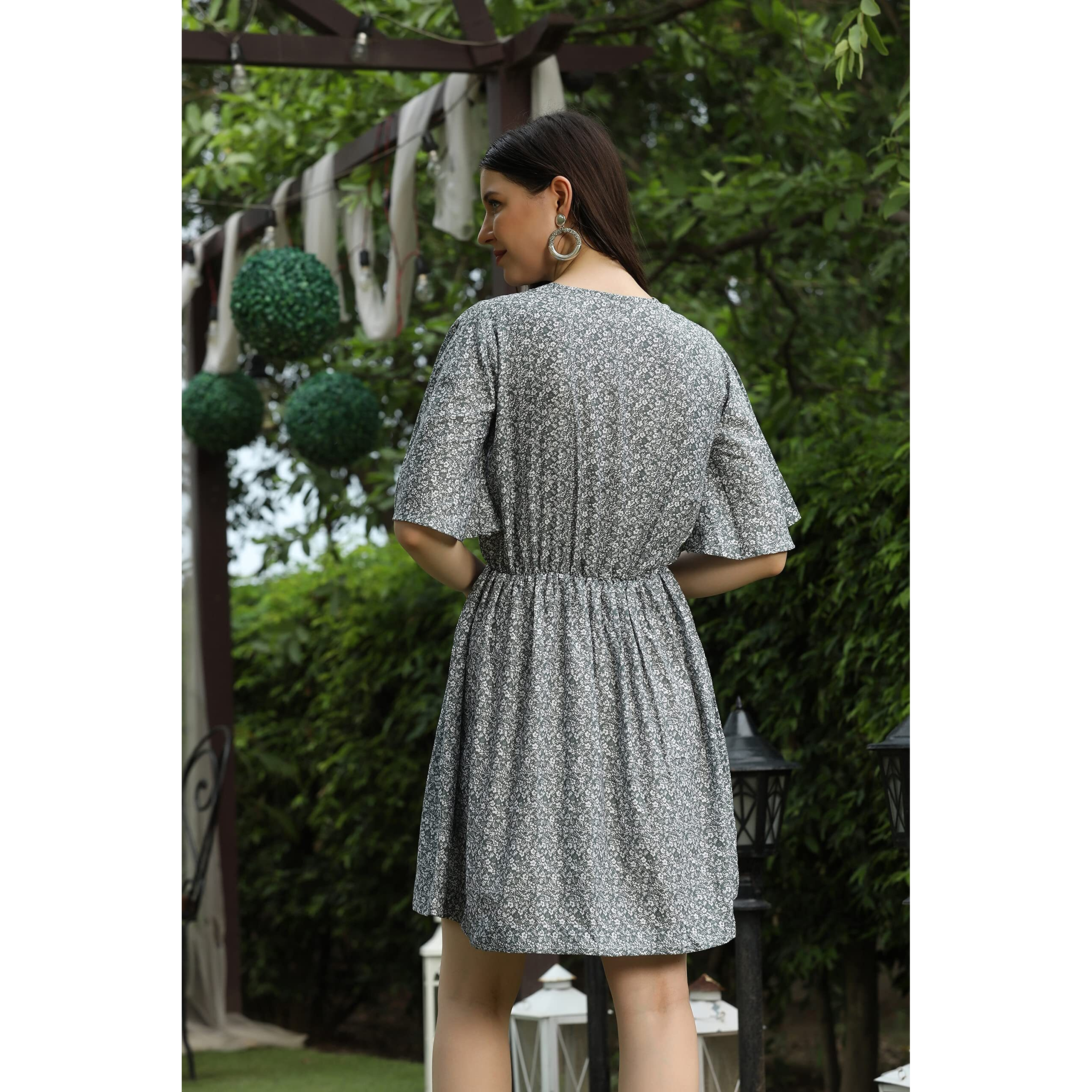 Leriya Fashion Women's Rayon Full Sleeve A-Line Knee-Length Western Dresses For Women Or Girls (Large, Green) (X-Large, Green)