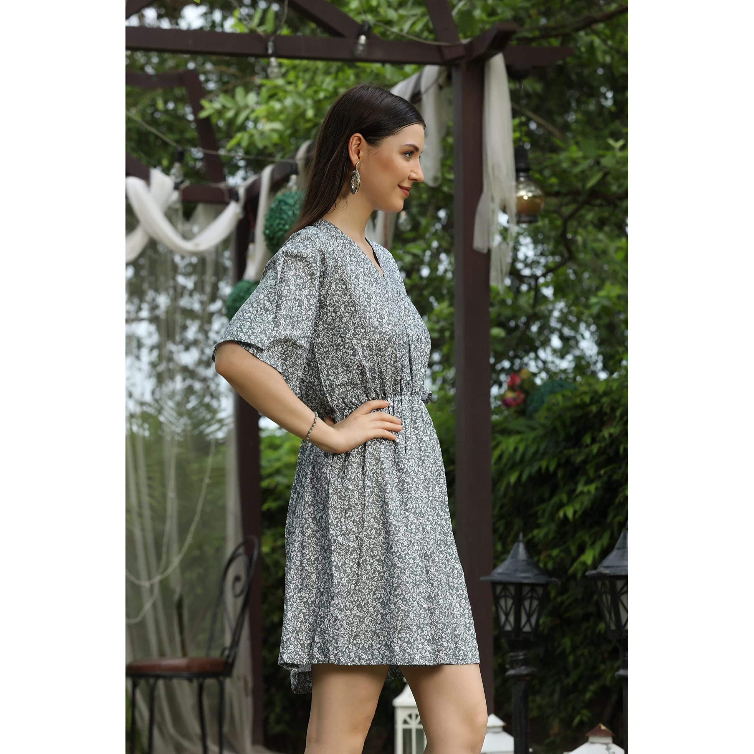 Leriya Fashion Women's Rayon Full Sleeve A-Line Knee-Length Western Dresses For Women Or Girls (Large, Green) (X-Large, Green)