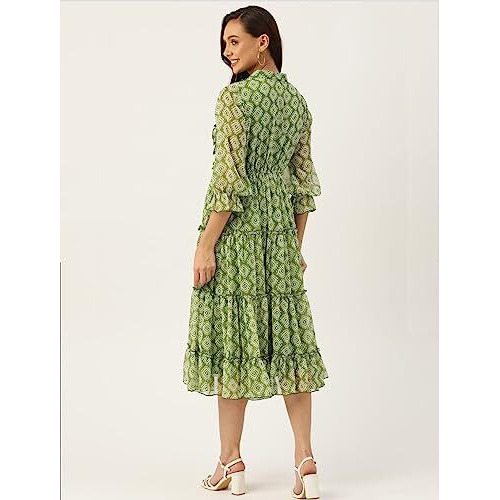 Litzo Women's Georgette A-Line Maxi Dress (L-67-L_Green