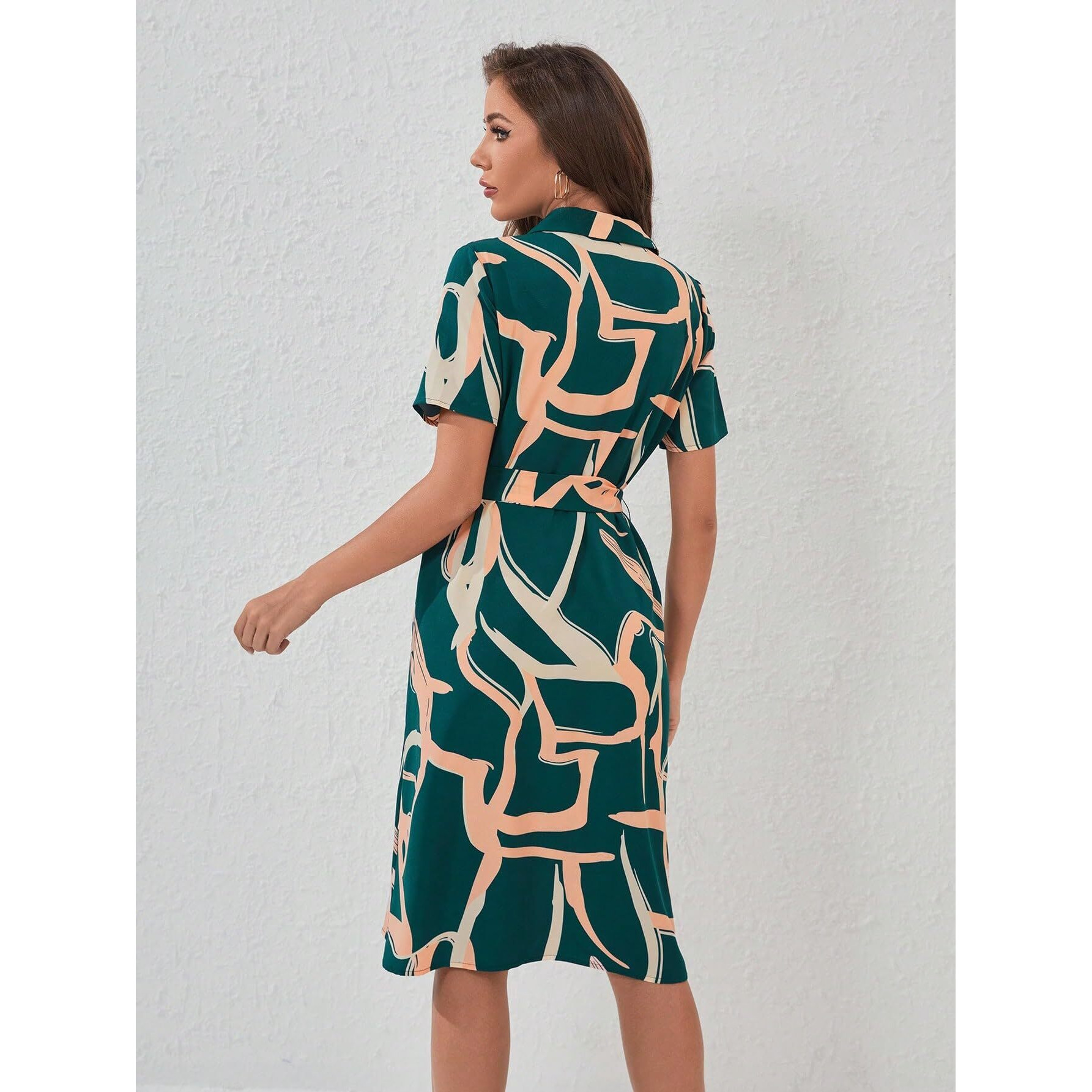 Shasmi Women's & Girl's Dress For Women L One Piece Dress For Women L Beach Dress For Women, Solid Printed Tie Front Collared V Neck Midi Dress (Dress 116 Green-2Xl)