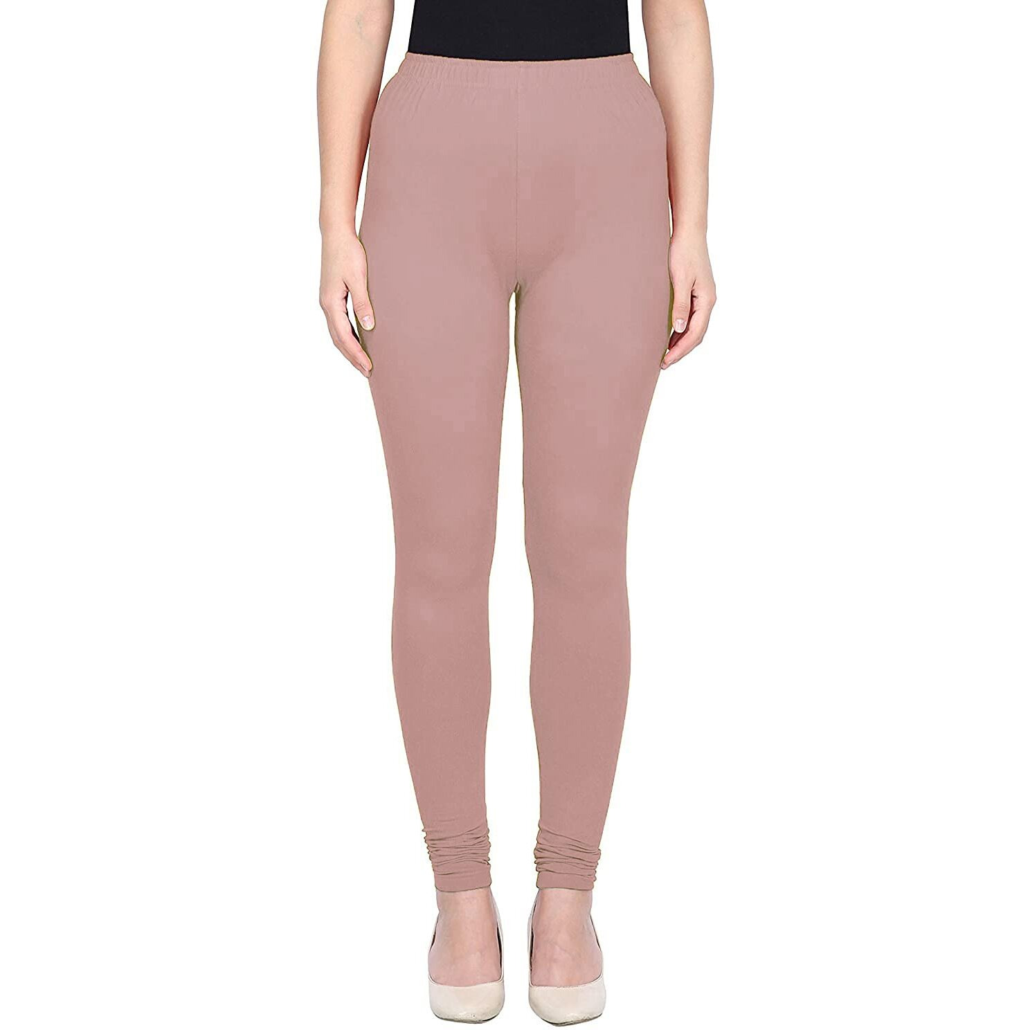 Shasmi Women's Stretch Leggings Chudidar Pink Peach Dark 94_Grey Pinch_M
