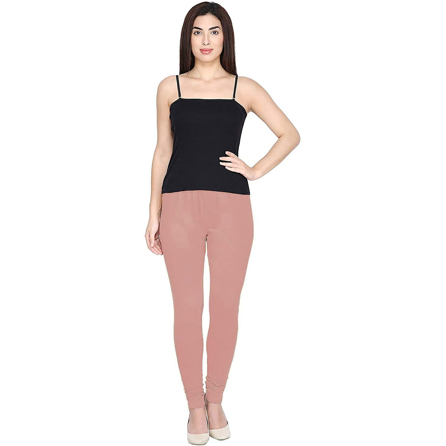 Shasmi Women's Stretch Leggings Chudidar Pink Peach Dark 94_Grey Pinch_M