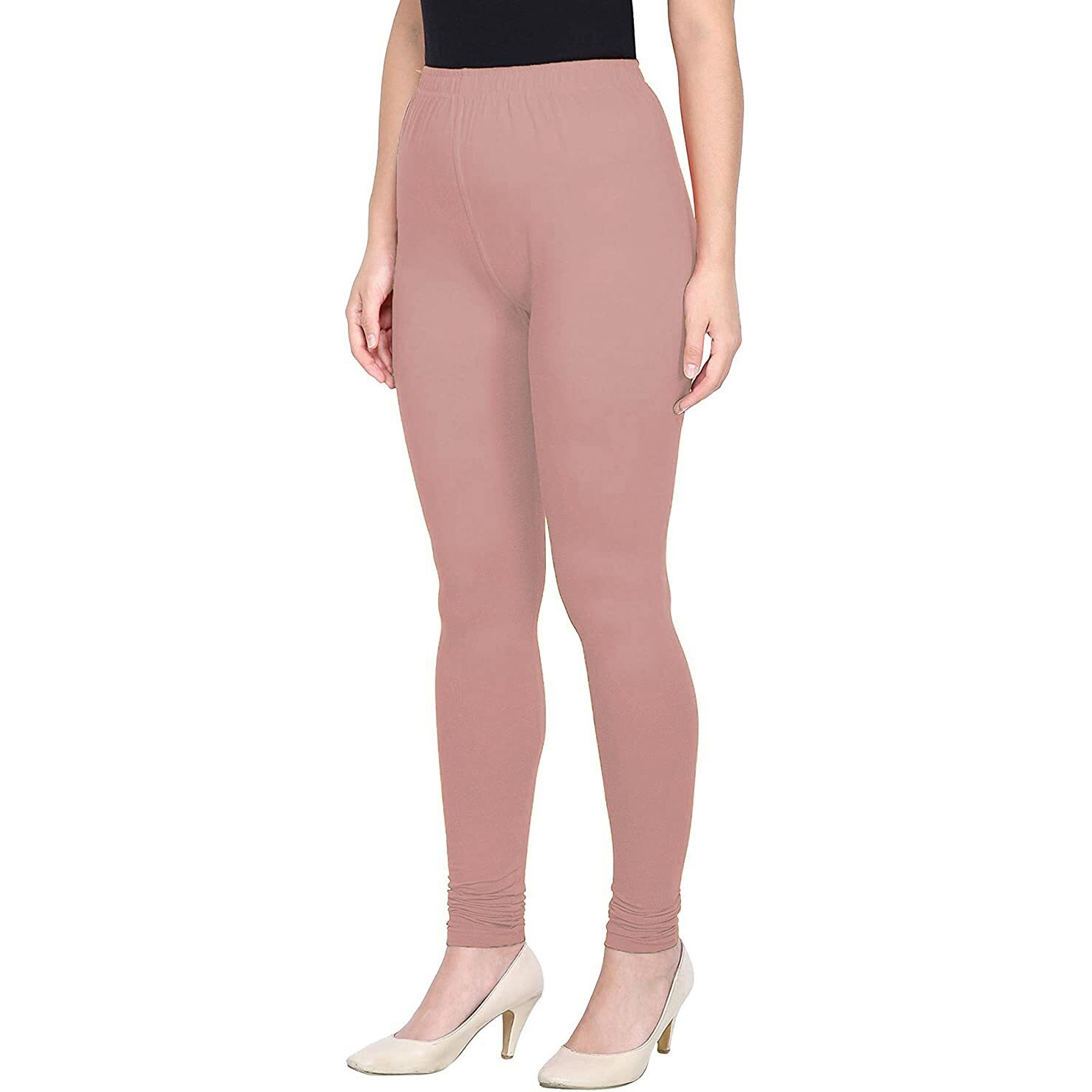 Shasmi Women's Stretch Leggings Chudidar Pink Peach Dark 94_Grey Pinch_M