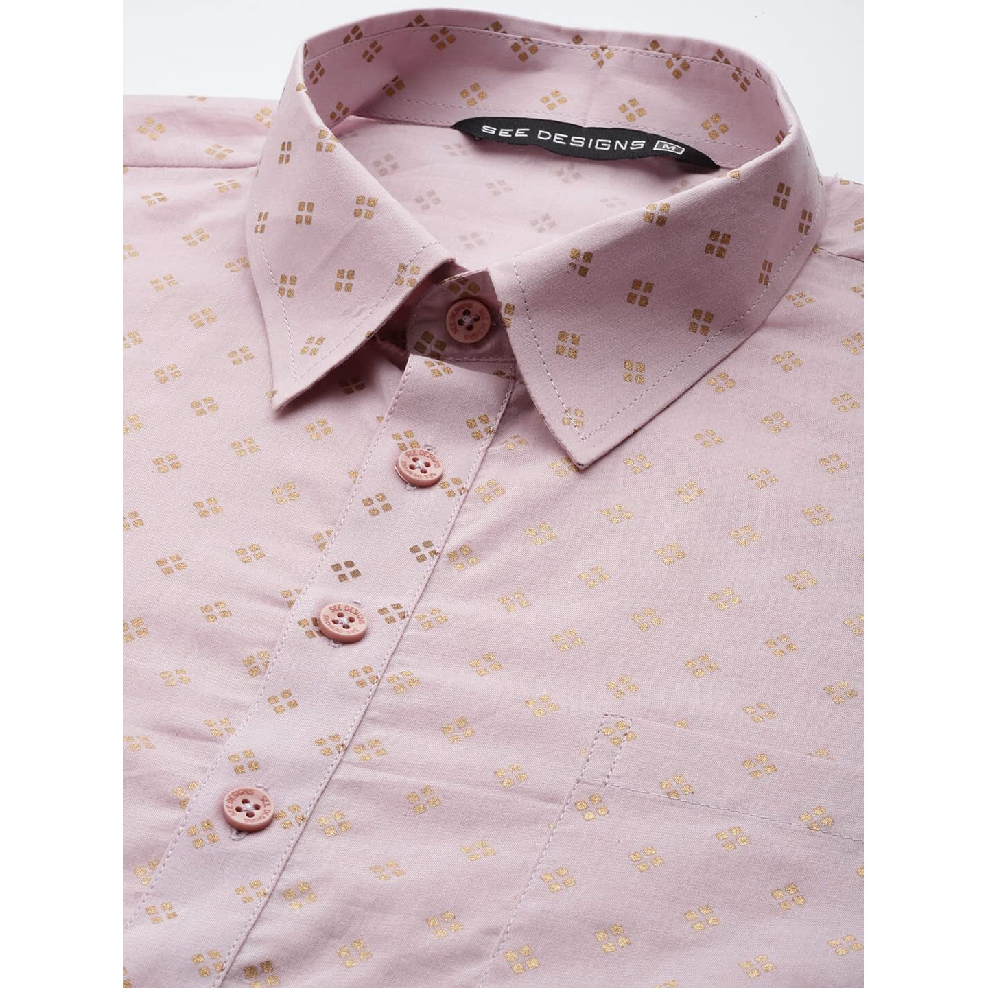 See Designs Men Baby Pink Regular Pure Cotton Pathani Printed Men's Kurta_Sdpkt1147S