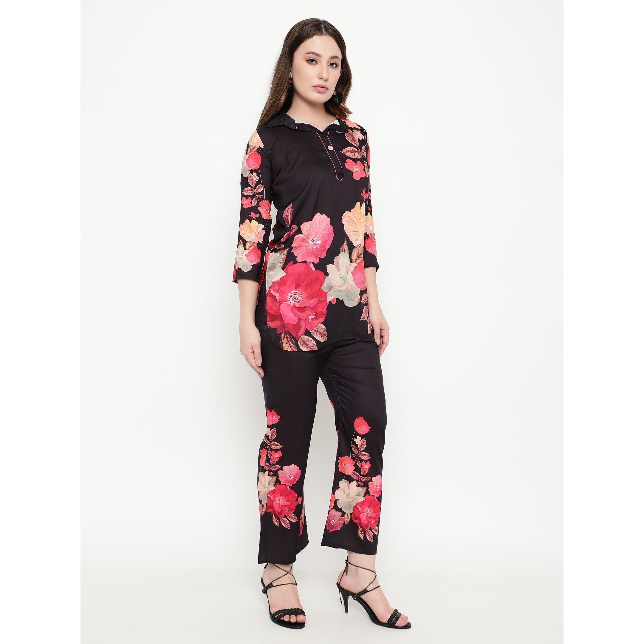 Shasmi Women's Cotton Blend Dress Black V-Neck Co-Ods Set For Women (Co-Ods 97 Black 2Xl)