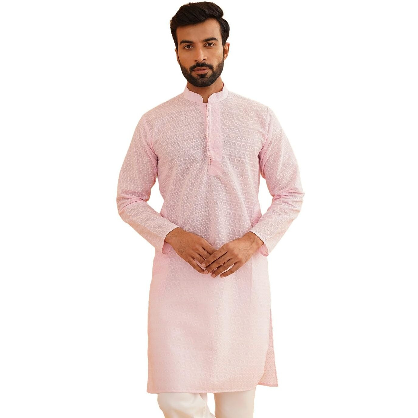 Sojanya (Since 1958 Festive Heritage Elegant Chikankari Pink Kurta For Men