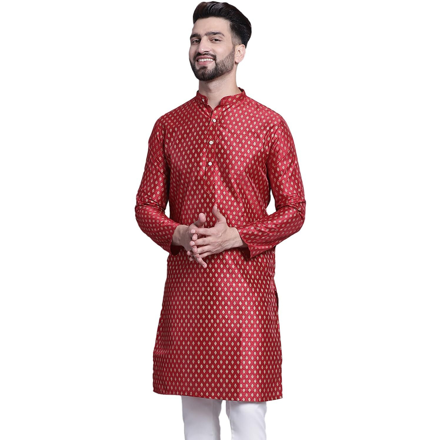 Sojanya (Since 1958 Men's Silk Blend Maroon Printed Only Long Kurta