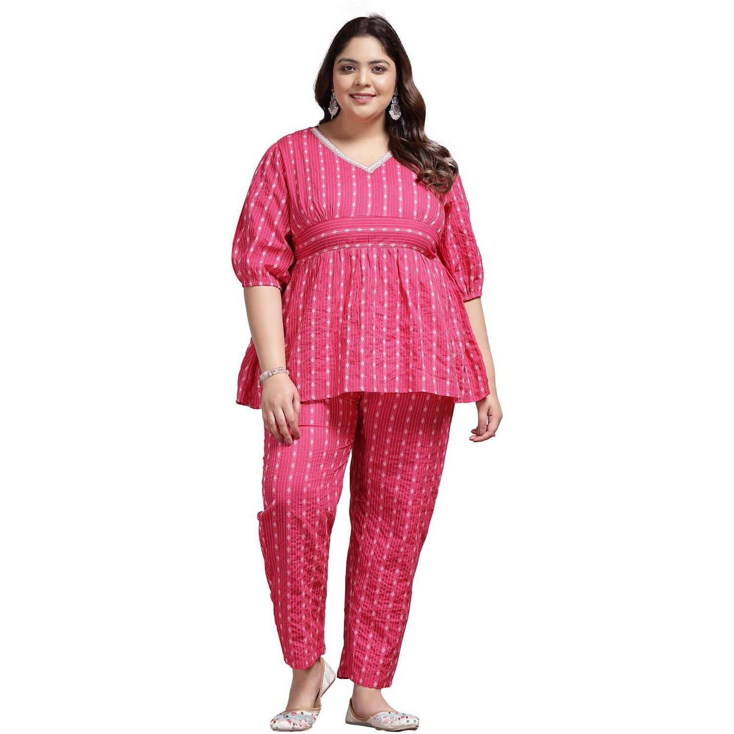 Stylum Plus Size Women Woven Design Cotton Co-Ord Set (Csramyapinkplus50_Pink, 5Xl)