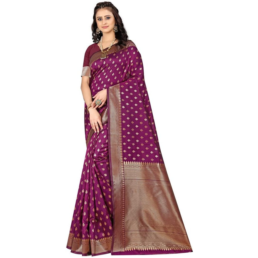 Sugathari Women's Banarasi Saree Pure Kanjivaram Silk Saree Soft New Ladies 2023 Design Wear Pattu Sarees Latest Cotton Party Sari Collections With Blouse Piece For Wedding Sadi (Sam Pari-180 Wine)