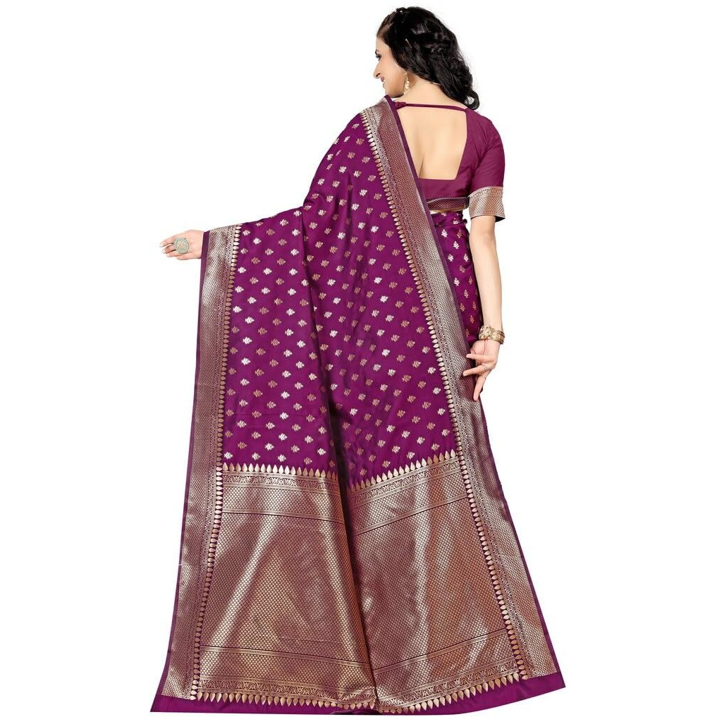 Sugathari Women's Banarasi Saree Pure Kanjivaram Silk Saree Soft New Ladies 2023 Design Wear Pattu Sarees Latest Cotton Party Sari Collections With Blouse Piece For Wedding Sadi (Sam Pari-180 Wine)