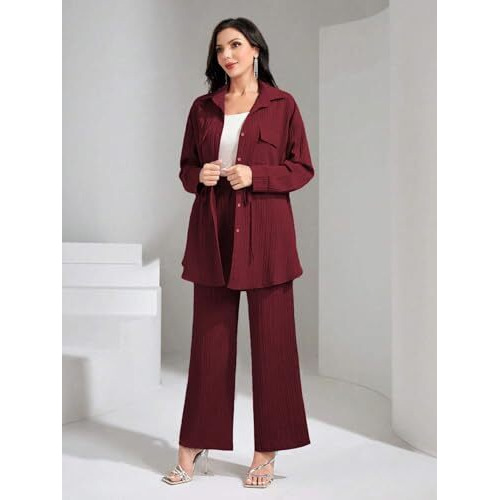 Tadkee Women's Solid Color Casual Long Sleeve Top And Pant Co-Ord Set With Pockets | Co Ord Set For Women | Kurta Set For Women (Fn-Sugar-Full-Pocket-127-Maroon-L)