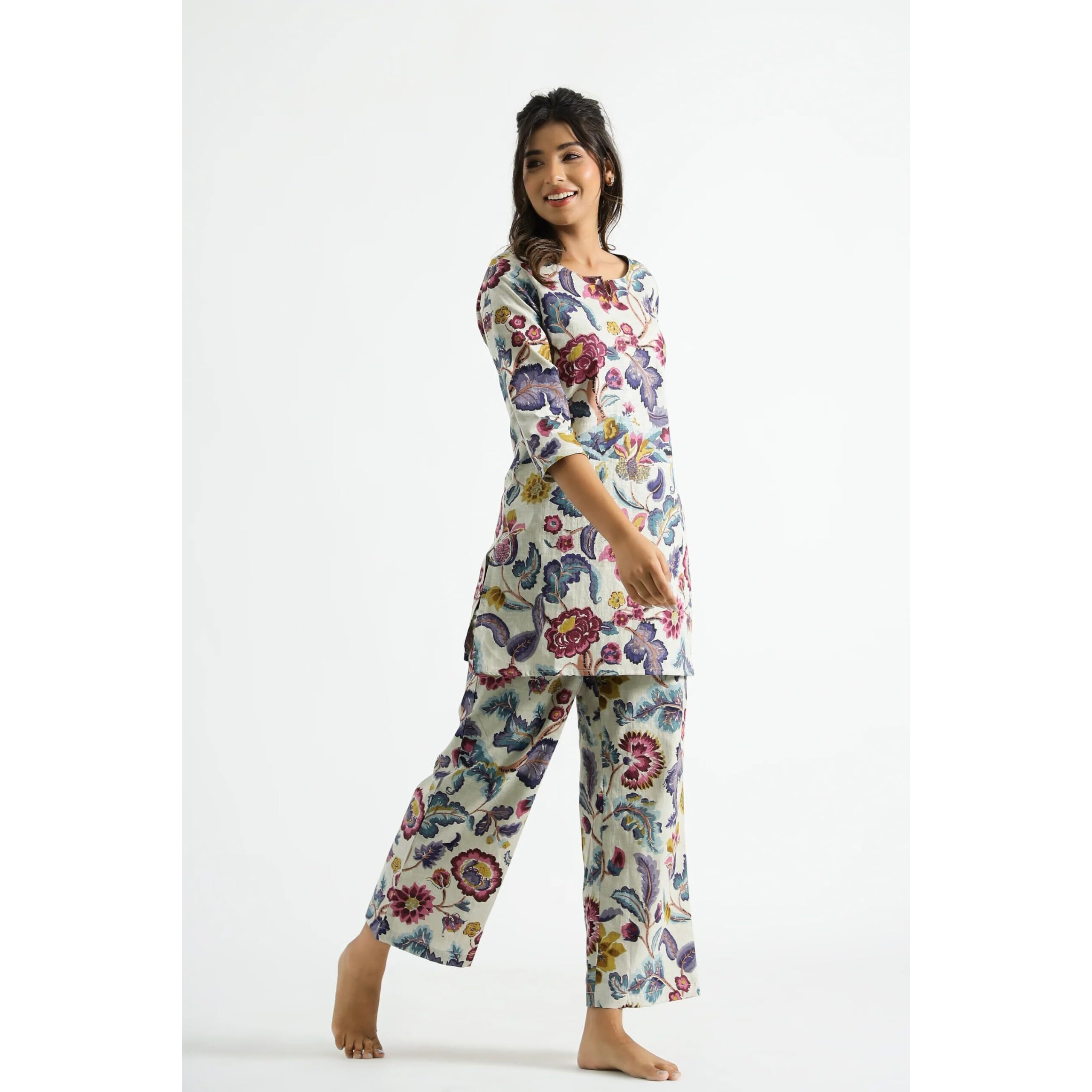 Toochki Women Rayon Printed Top Above Knee | Bottom  Full Length Co Ord Set (Toochki254-Cdn/M_Multicolour, Medium