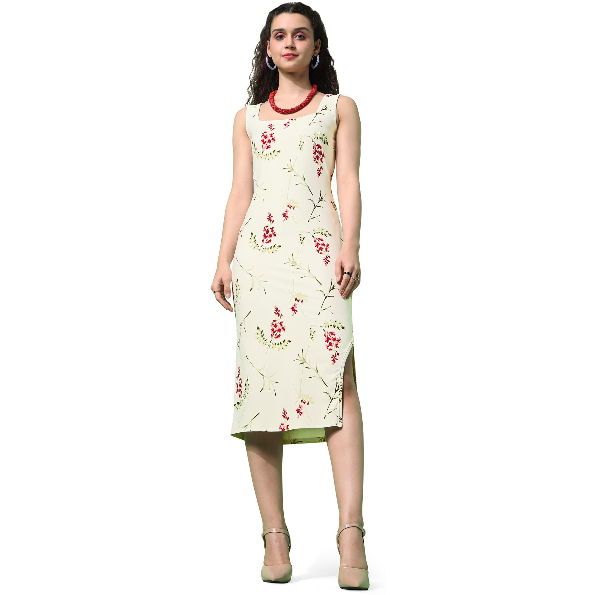 Purvaja Womens Bodycon Below Knee Length Dress (Wini-052-Wax_Off White_Large)