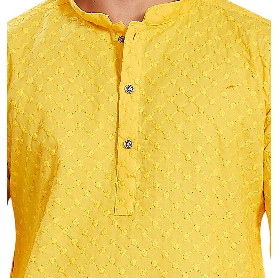 Divisive Men's Thread Embroidered Cotton Only Slim Fit Kurta (Dkrt638_5Xl_Yellow)