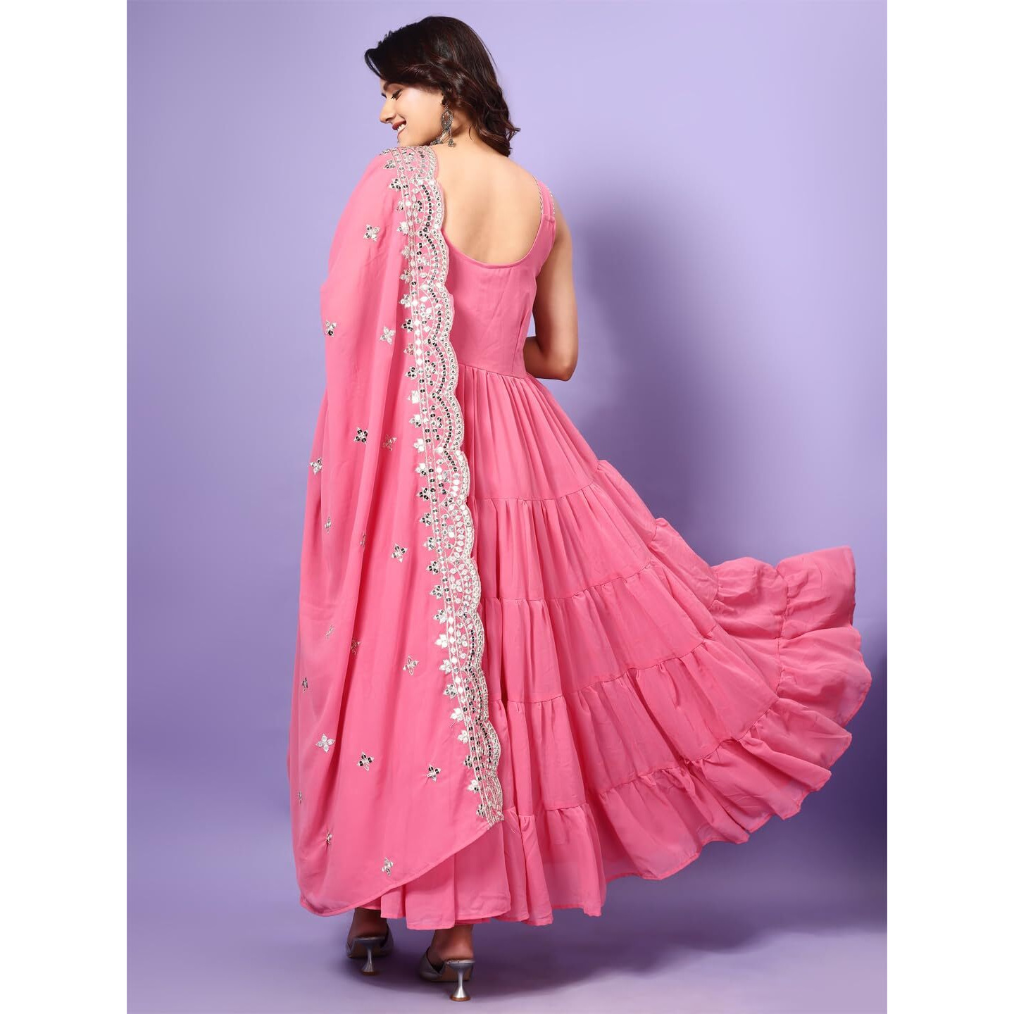 Fashion Basket Georgette Anarkali Dress For Women Light Pink