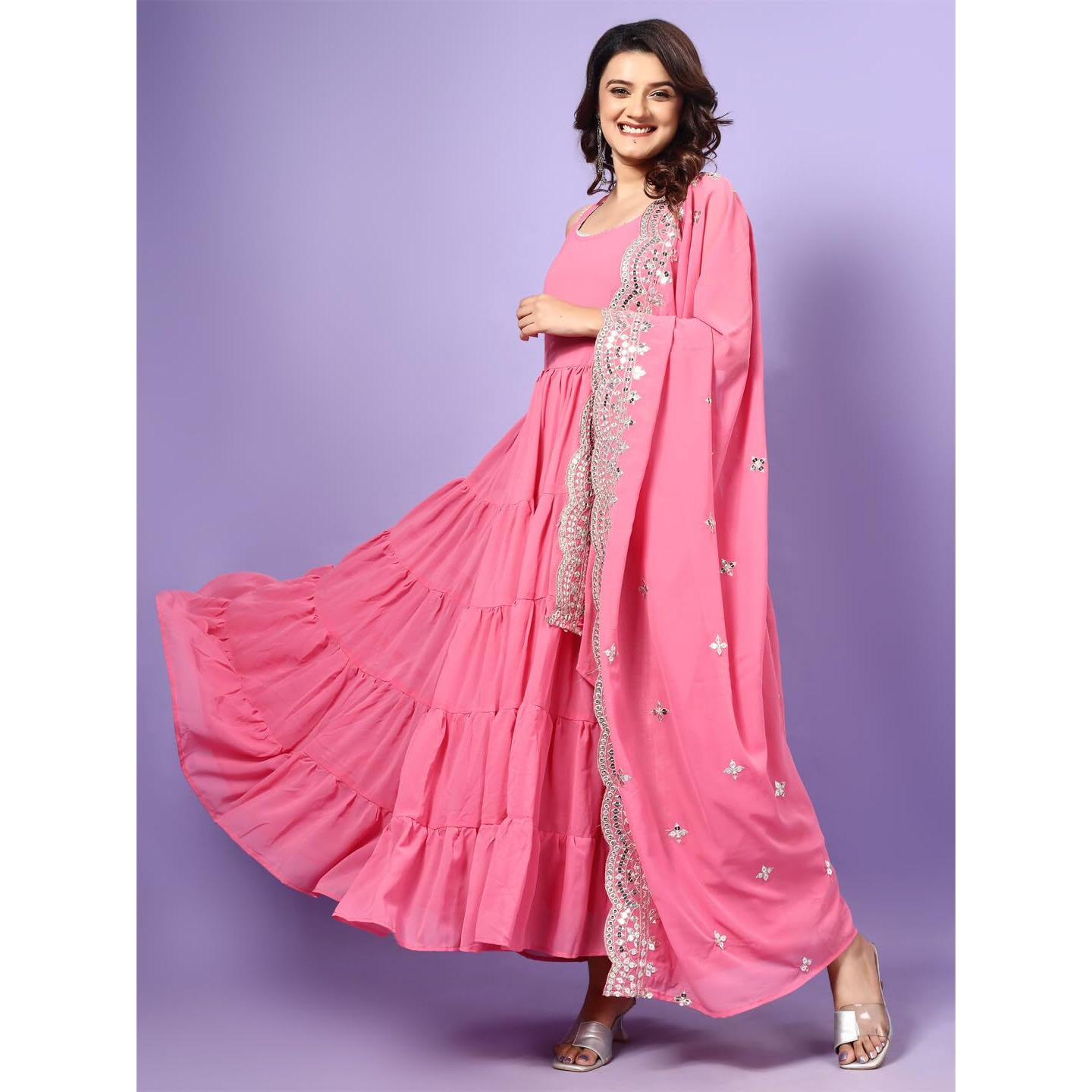 Fashion Basket Georgette Anarkali Dress For Women Light Pink