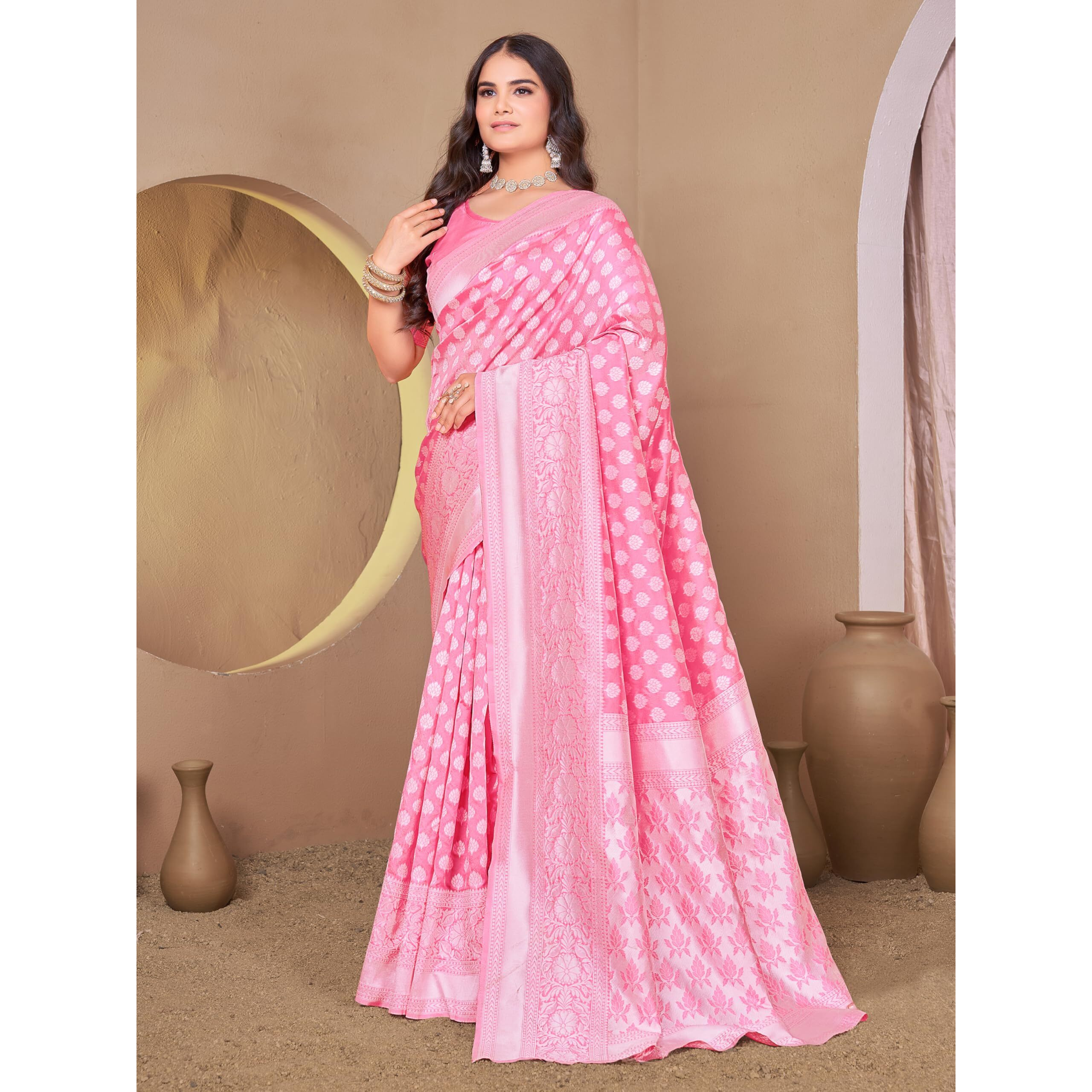 Glory Sarees Women's Woven Pure Soft Kanjivaram Silk Saree Banarasi Style With Blouse Piece For Wedding (Kara115Pink2)
