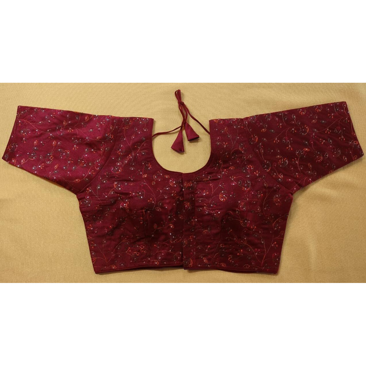 Vihu Fashion Women's Sequence Multi Embroidered U Neck Half Sleeve Readymade Saree Blouse Indian Ethnic Designer Stitched Women's Readymade Half Sleeve Blouse Readymade Maroon Blouse For Women