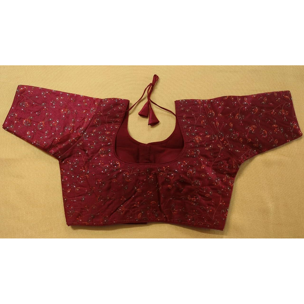 Vihu Fashion Women's Sequence Multi Embroidered U Neck Half Sleeve Readymade Saree Blouse Indian Ethnic Designer Stitched Women's Readymade Half Sleeve Blouse Readymade Maroon Blouse For Women