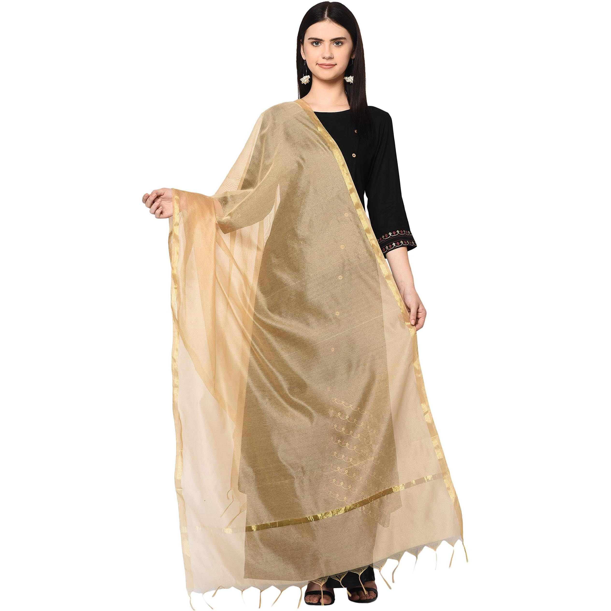 Weavers Villa Women's Banarasi Poly Silk Plain Dupatta (Beige, 2.25 Meters)