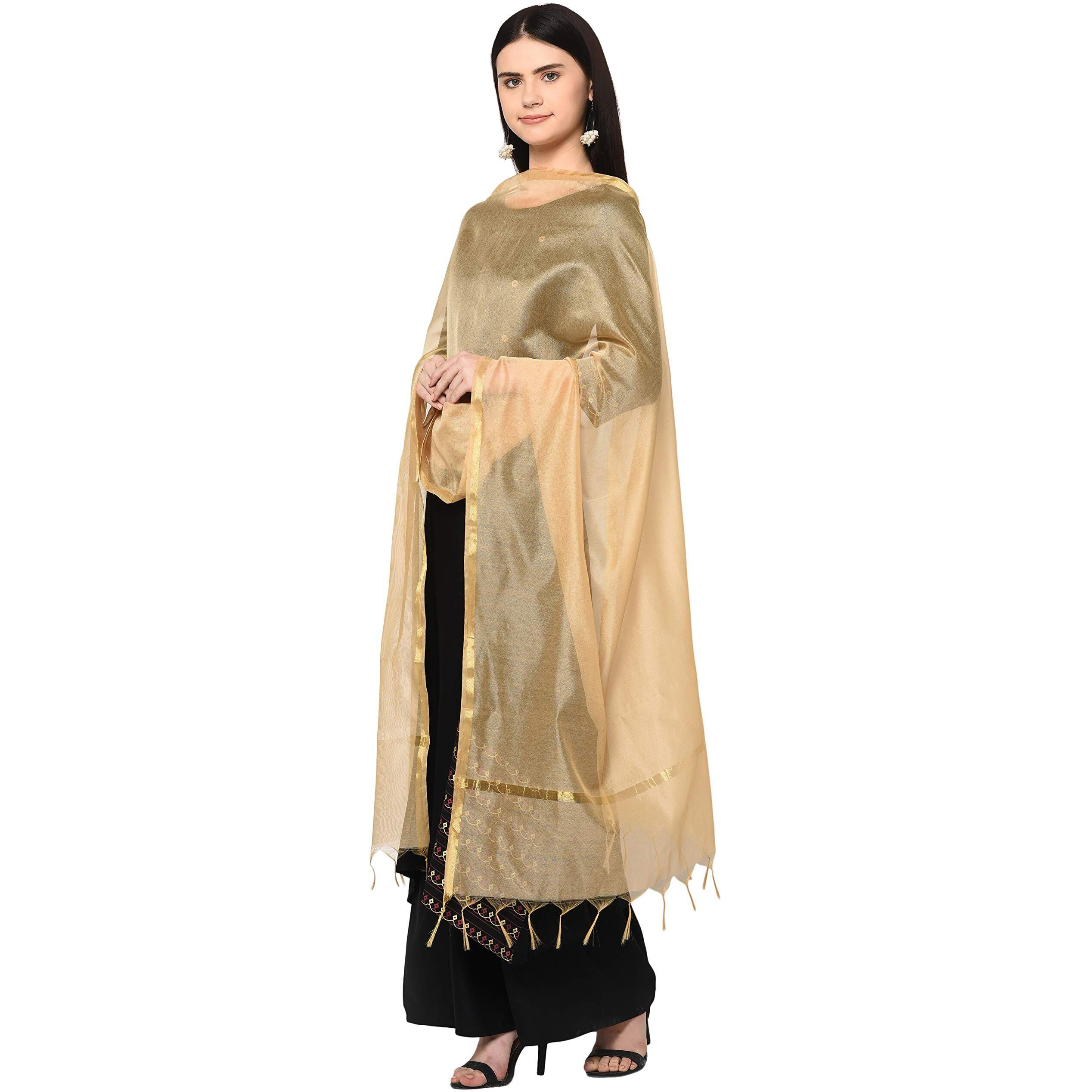 Weavers Villa Women's Banarasi Poly Silk Plain Dupatta (Beige, 2.25 Meters)