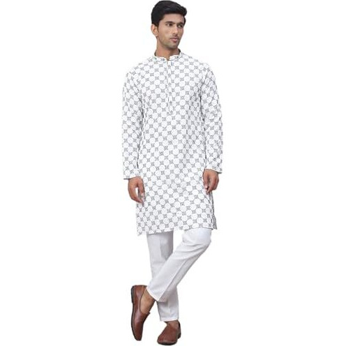 Jompers White Embroidered Kurta Pyjama For Men. (White, M)