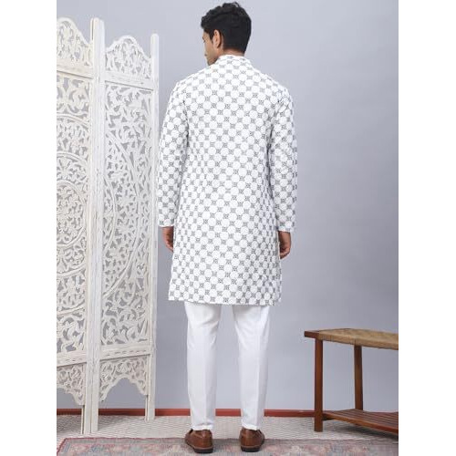 Jompers White Embroidered Kurta Pyjama For Men. (White, M)
