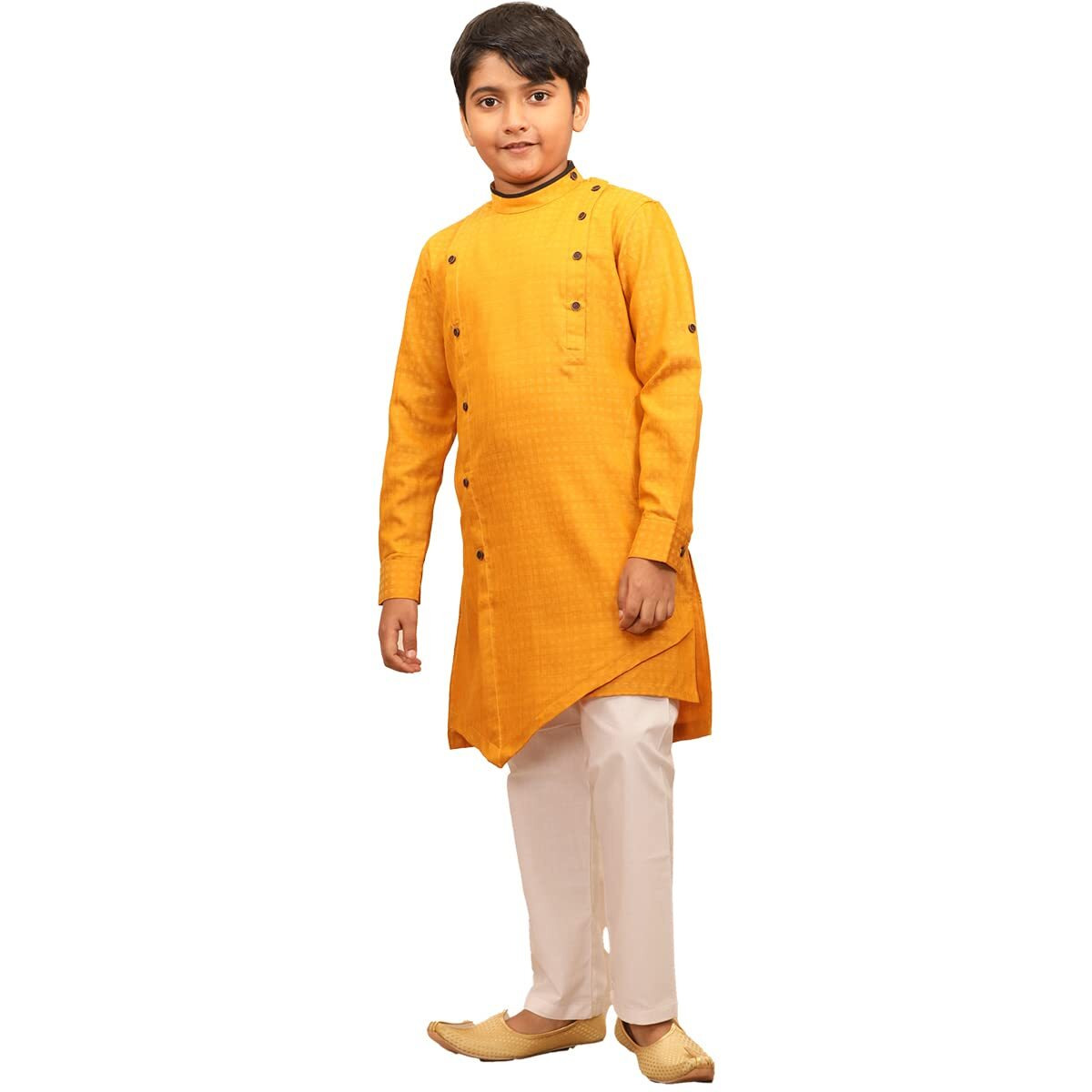 Manyavar Blended Silk Full Sleeve Zari And Stone Kurta Pajama Set For Kids And Boys(4-5 Years)