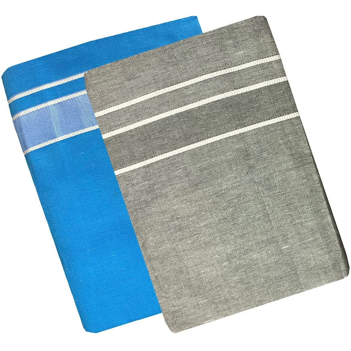 Prakasam Cotton Men's Kerala Style Premam Single (1.28X2.00 Mtrs) Colour (Pack Of 2) (Ash- Sky Blue) Dhoti