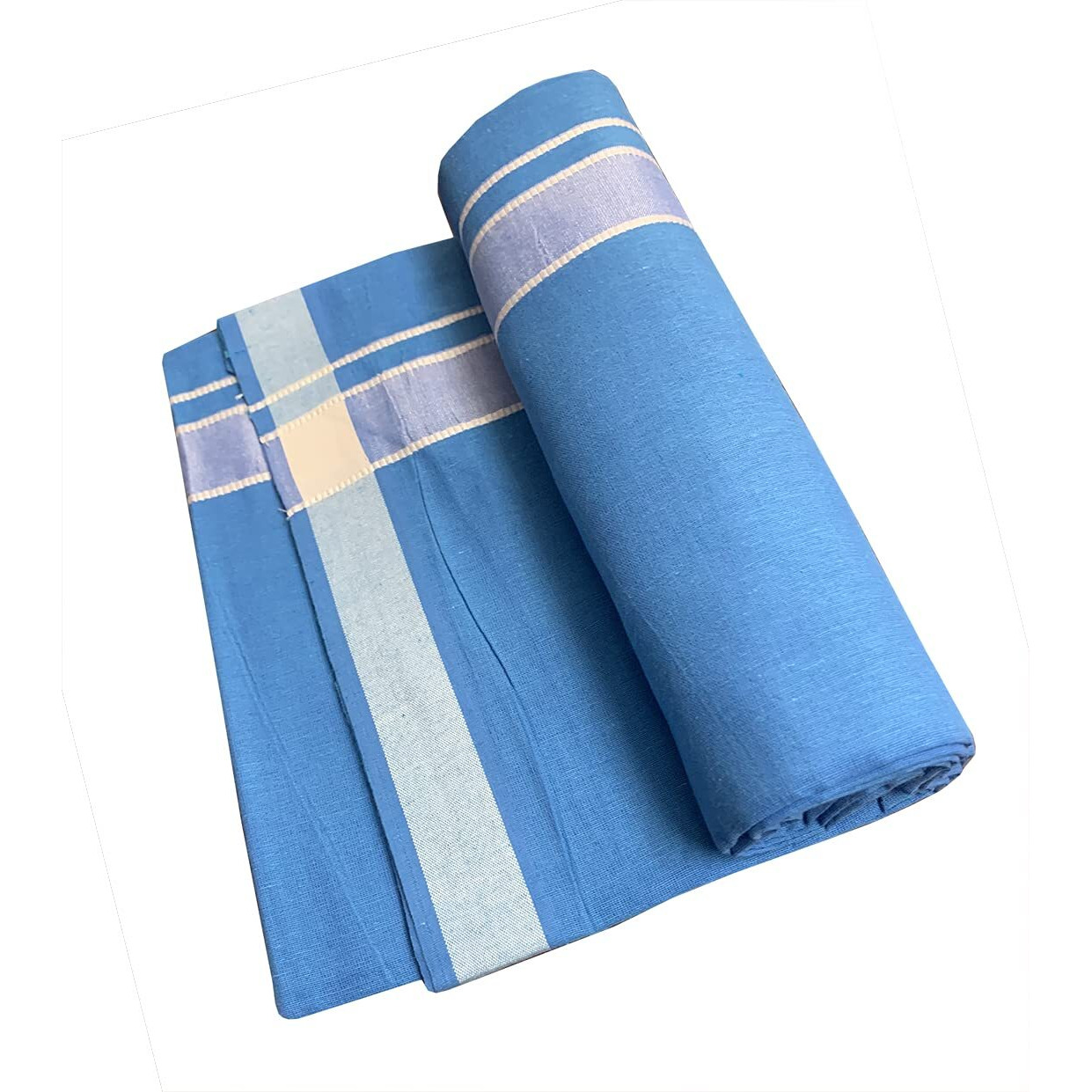 Prakasam Cotton Men's Kerala Style Premam Single (1.28X2.00 Mtrs) Colour (Pack Of 2) (Ash- Sky Blue) Dhoti