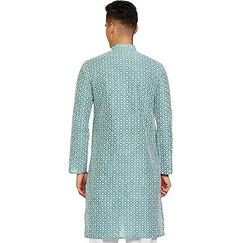Be Active Men's Traditional Embroidered Lucknowi Full Sleeves Kurta || Cotton Kurta For Men || Men Kurta For Wedding || Kurta For Men (Rfsk0013-Kr 8 Xxl) Oceanic Blue
