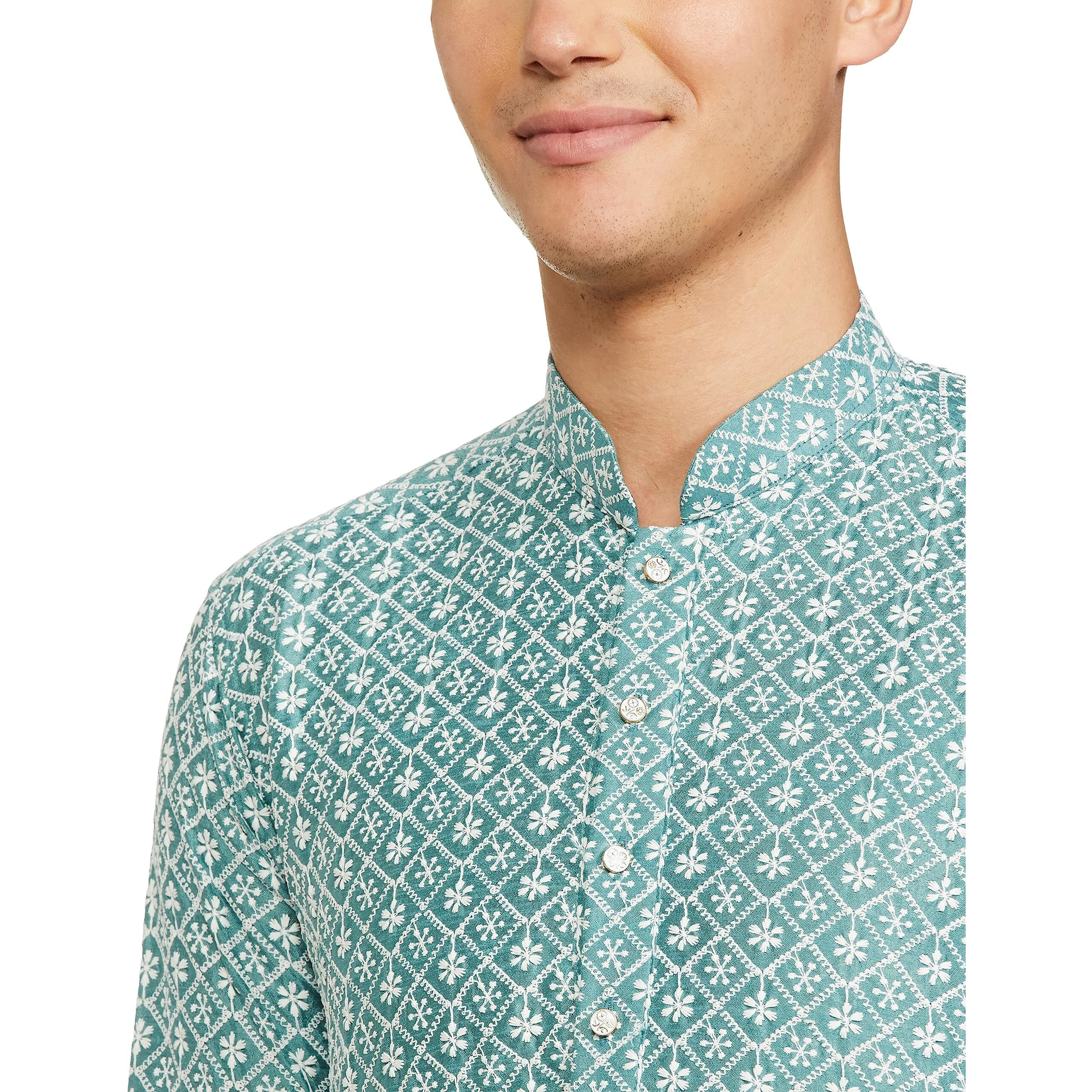 Be Active Men's Traditional Embroidered Lucknowi Full Sleeves Kurta || Cotton Kurta For Men || Men Kurta For Wedding || Kurta For Men (Rfsk0013-Kr 8 Xxl) Oceanic Blue