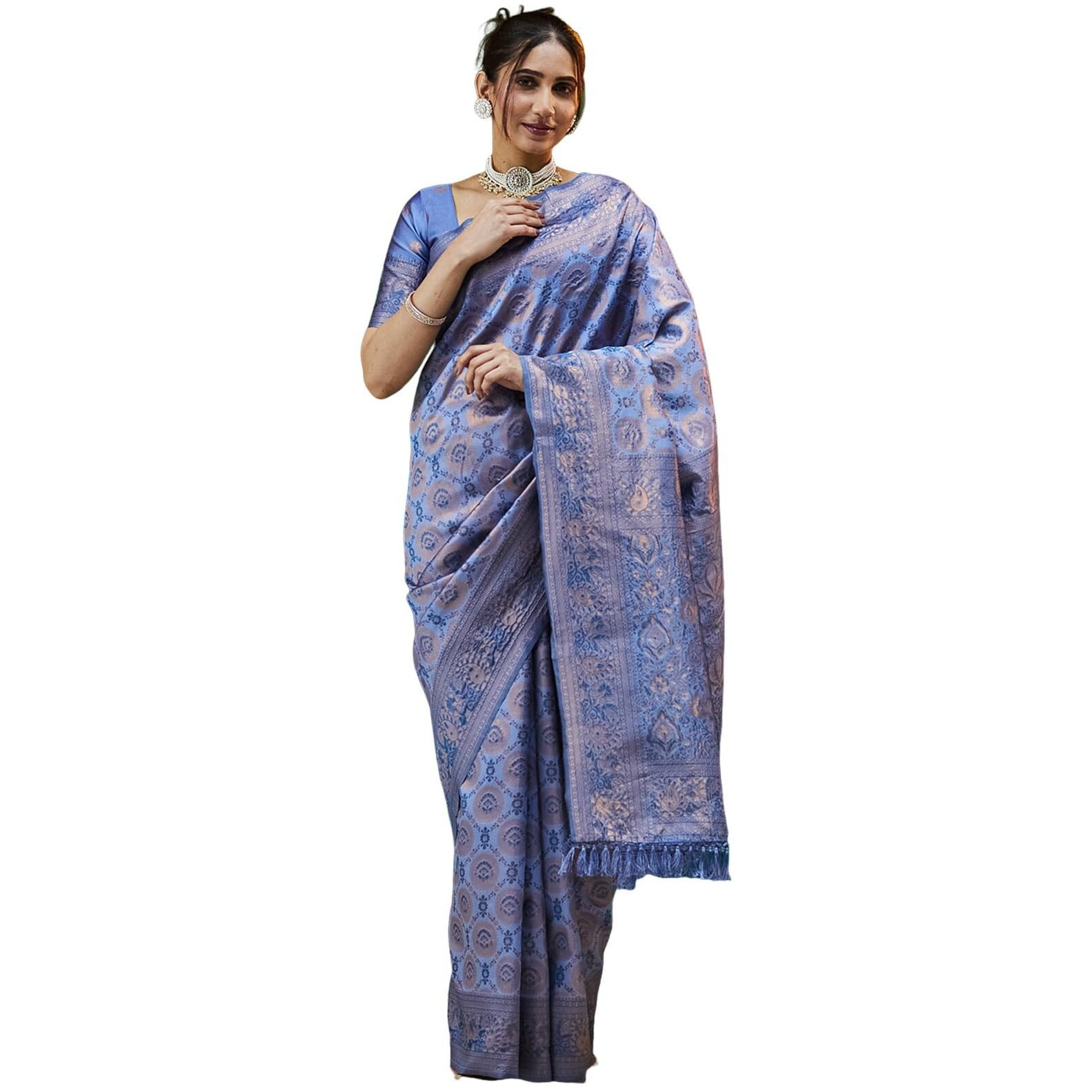 Satrani Women's Silk Dual Tone Weaving Saree With Unstitched Blouse Piece (4212S185N_Lavender & Teal Blue)