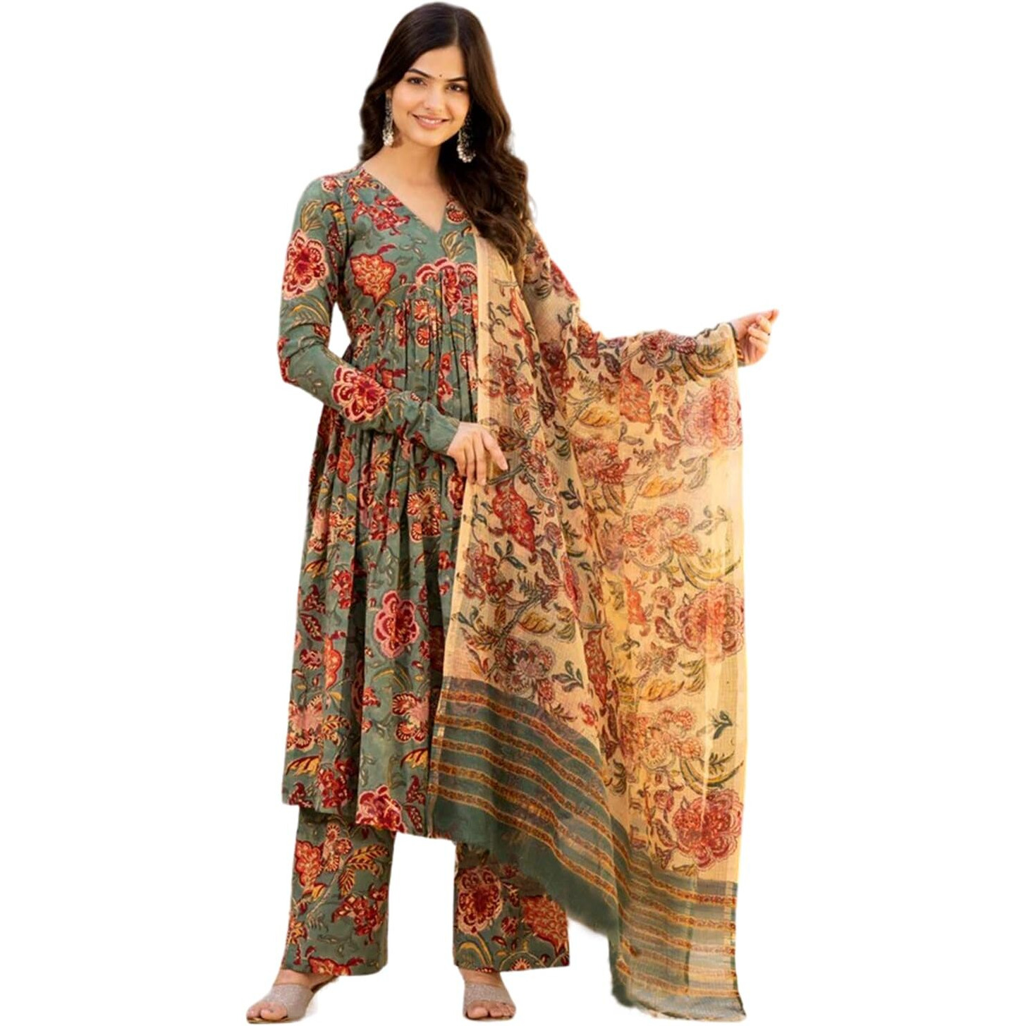 Fabnex Cotton Blend Regular Women Kurta Set (K-66-Green-Xl_Green