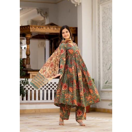 Fabnex Cotton Blend Regular Women Kurta Set (K-66-Green-Xl_Green