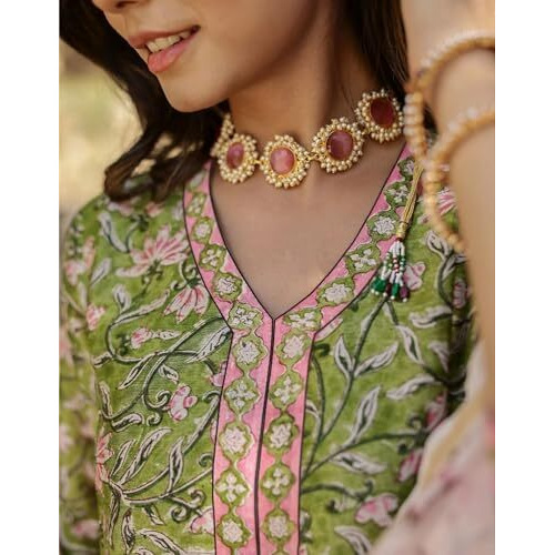 Fabnex Poly Reyon Regular Women Kurta Set (K-77-Green-Xl_Green