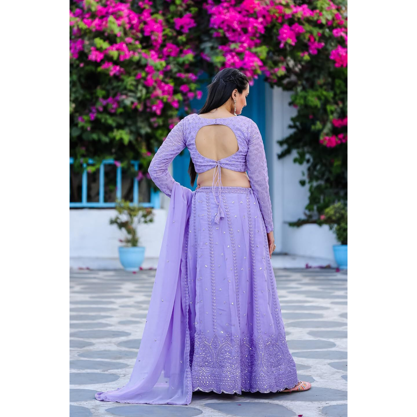 Fashion Basket Women's Georgette Semi-Stitched Lehenga Choli Set