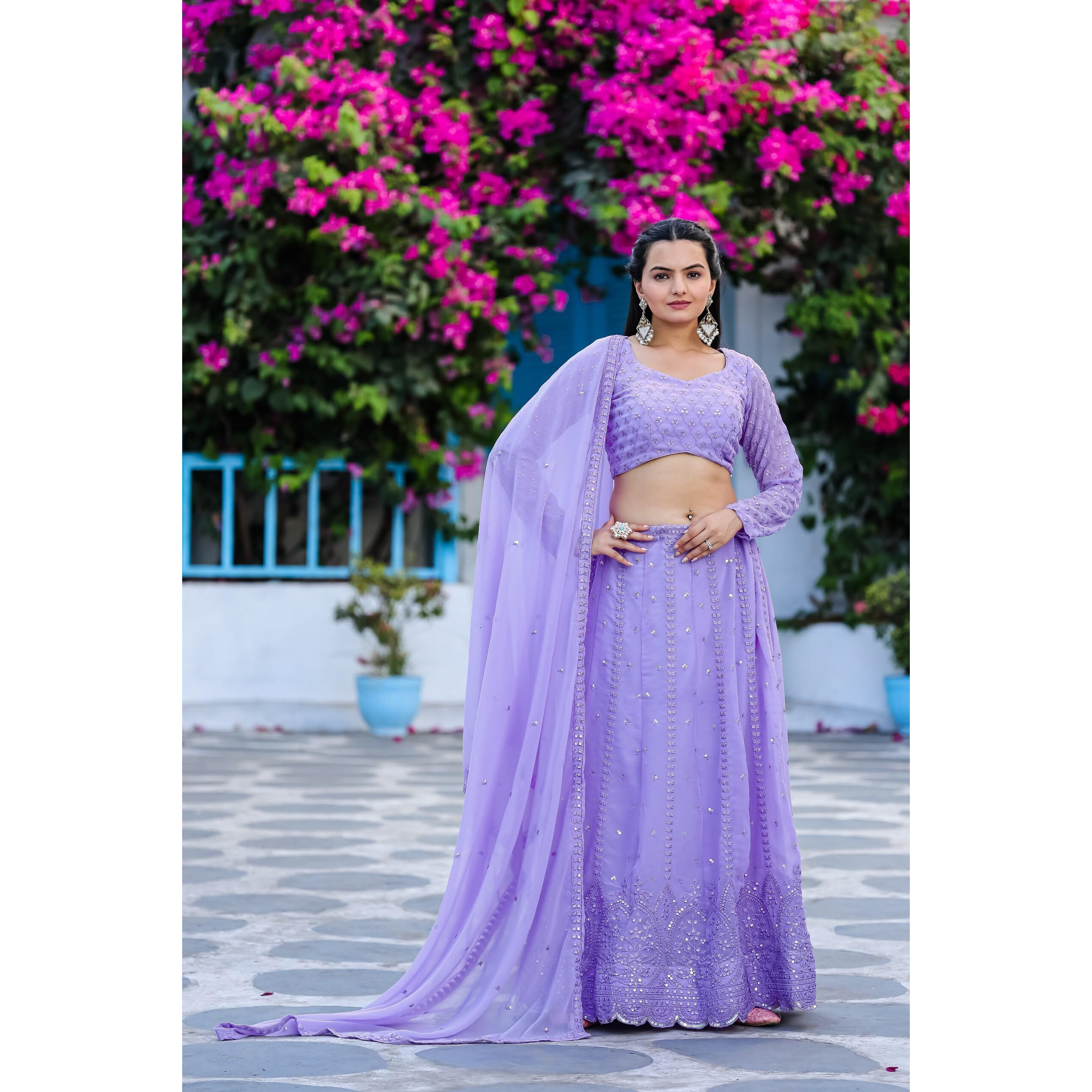 Fashion Basket Women's Georgette Semi-Stitched Lehenga Choli Set