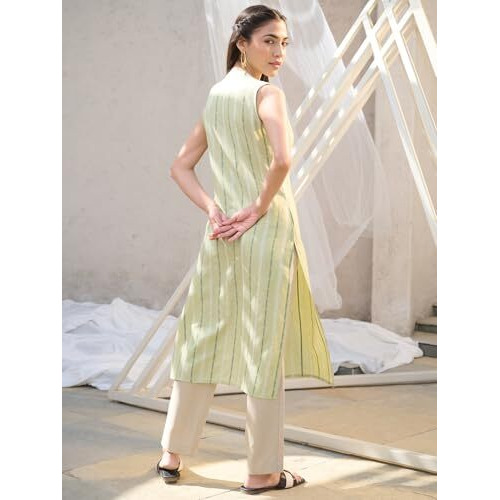Stylum Women's Woven Design Cotton Blend Straight Kurta (Greenkuli36_Green, S)